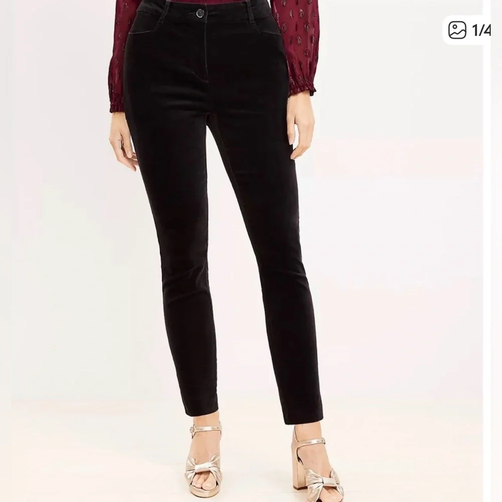LOFT Black Velvet Slim Fit Pants - Picture 3 of 16